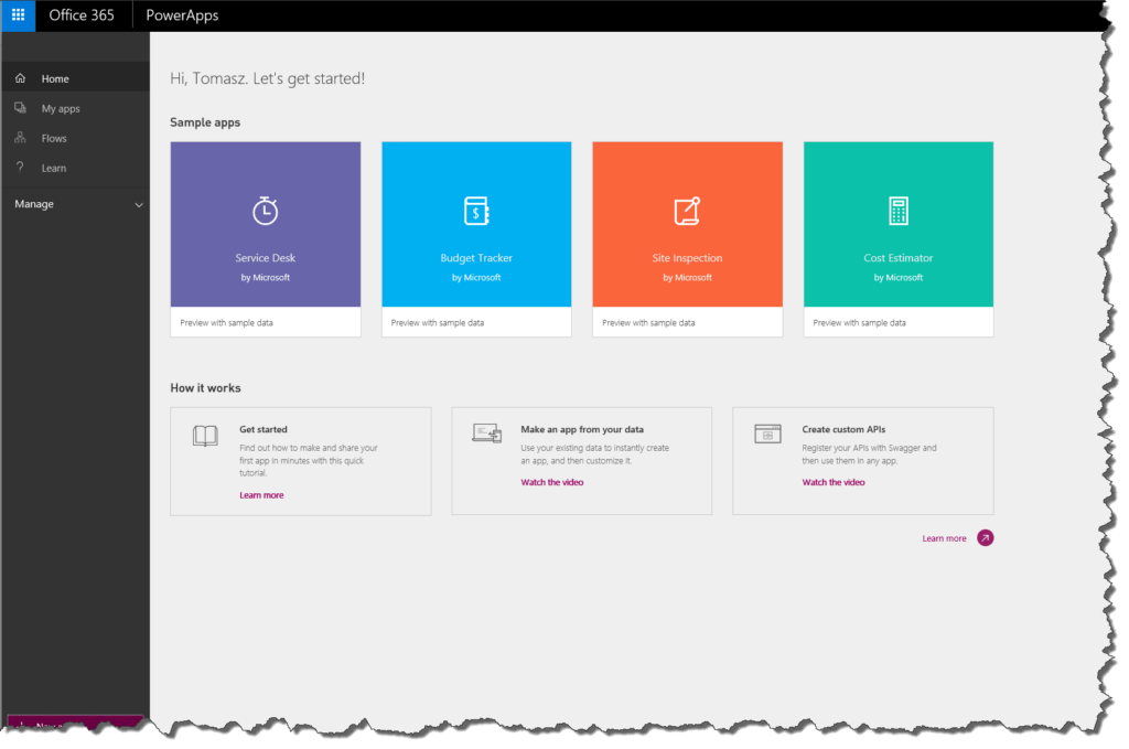 PowerApps start screen