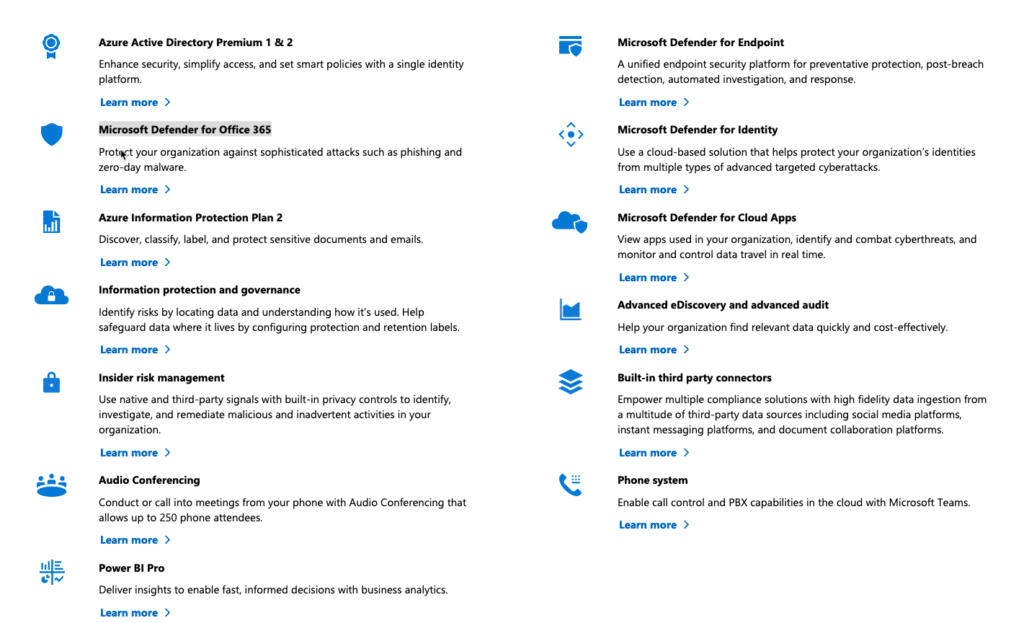 Microsoft 365 E5 security features